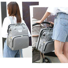 Load image into Gallery viewer, Portable Folding Crib Mommy Bag Bed Backpack - Green/Blue Pocket_2