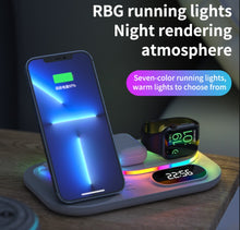 Load image into Gallery viewer, 3in1 30W Wireless Charger with Clock, Fast Charging RGB Atmosphere Light - Black_1