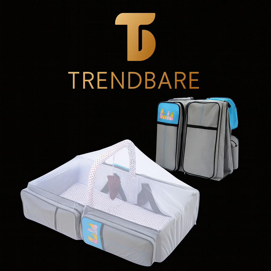TrendBare TravelEase 2-in-1 Baby Bed & Diaper Bag - Grey